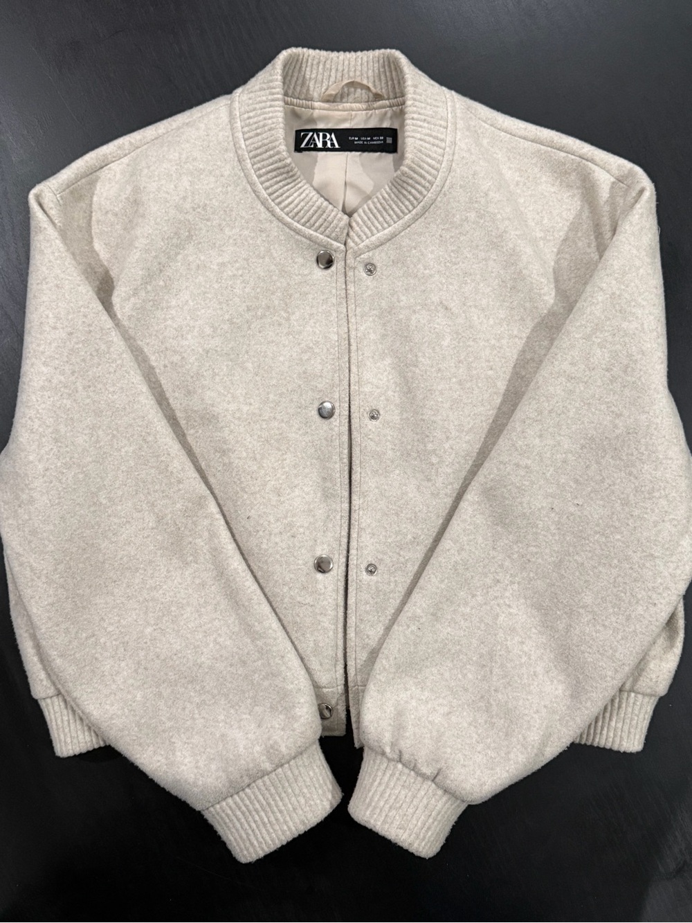 ZARA Cream Bomber-Style Zip-Up Sweater